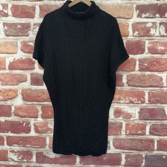 Ralph Lauren Sweater Dress Women's L Black Silver Metallic Cable Knit Blue Label - Picture 1 of 10